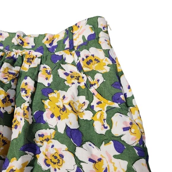 Modbe Skirt Medium Floral Mini Skater Green White Purple Short Linen Blend - Picture 7 of 11